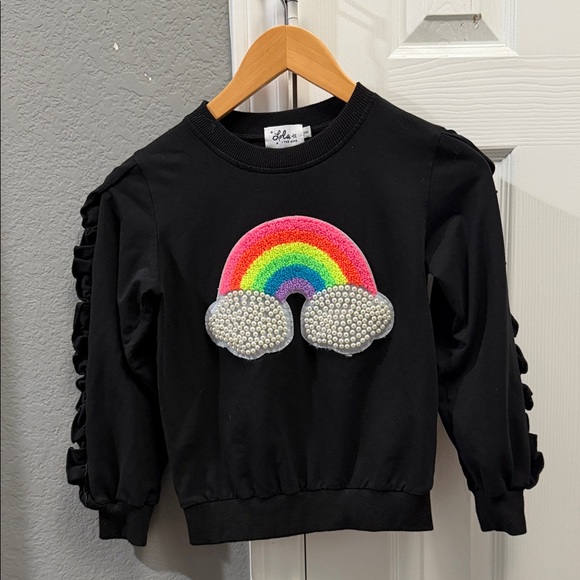 Lola + the Boys ruffle cloud rainbow gem black sweater size 8 - Picture 2 of 6